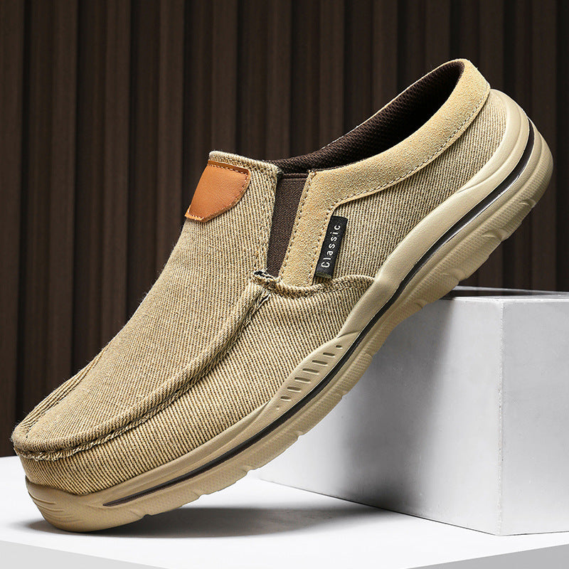 Men's Plus-Size Casual Canvas Slip-On Mules - Breathable Lightweight Outdoor Shoes