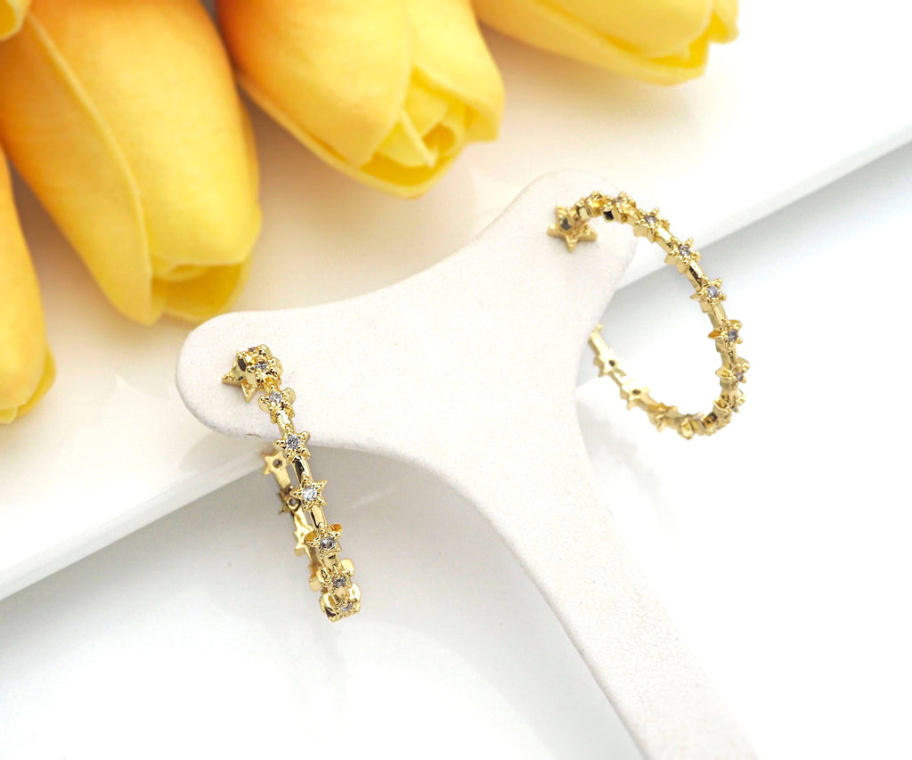 CZ Multi Colorful Stars Hoop Earrings, O62