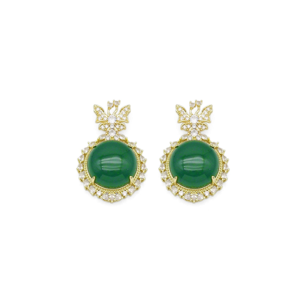 Large Green Jade CZ Butterfly Pendant, Sku#LX345