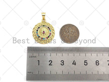 Load image into Gallery viewer, Colorful CZ Micro Pave North Star On Round Coin Shape Pendant,Dainty Gold Medallion Charm,Necklace Bracelet Charm Pendant,19x23mm, Sku#LK223