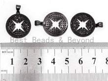 Load image into Gallery viewer, Black CZ Pave On Black Micro Pave Hollow Star Round Pendant/Charm, Cubic Zirconia Pendant, 18x21mm, F374