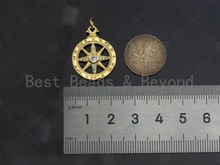 Load image into Gallery viewer, CZ Micro Pave Compass Star On Round Coin Pendant/Charm, Compass Star Cubic Zirconia Charm,Necklace Bracelet Charm Pendant,18x27mm,sku#L434