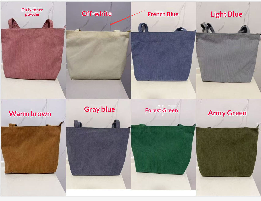 Women's Corduroy Handbag - Minimalist Casual Shoulder Bag with Embroidery
