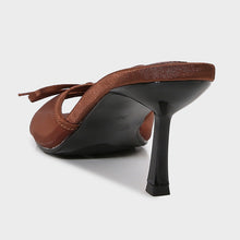 Load image into Gallery viewer, Women's Brown Mesh Bow Sandals - 6cm High Heel Round Toe Slip-On Shoes