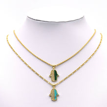 Load image into Gallery viewer, CZ Turquoise Malachite Abalone Hamsa Hand Charm, Sku#L677