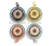 Load image into Gallery viewer, CZ Micro Pave 18x23mm Round Charm/Pendent, Turquoise Blue Cubic Zirconia Pave Pendant in Rose Gold/Silver/Gold/Black Finish, sku#F33