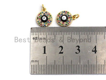 Load image into Gallery viewer, CZ Colorful Micro Pave Round With Evil Eye Pendant, Coin Shaped Pave Pendant, Gold plated, 10x12mm, Sku#F842