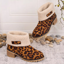 Load image into Gallery viewer, Women's Leopard Print Plush Lined Boots | Mid Heel Slip-On Suede Boots with Warm Faux Fur Lining
