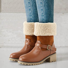 Load image into Gallery viewer, Women's Buckle Chunky Heel Western Boots | Warm Winter Round-Toe Mid Boots