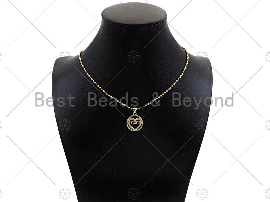 Gold Filled CZ Micro Pave Heart with Mom Word on Round Ring Shape Pendant, 18K Gold Filled Charm, Mother's Day Goft,17x20mm,Sku#LD121