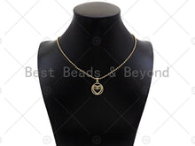 Load image into Gallery viewer, Gold Filled CZ Micro Pave Heart with Mom Word on Round Ring Shape Pendant, 18K Gold Filled Charm, Mother's Day Goft,17x20mm,Sku#LD121