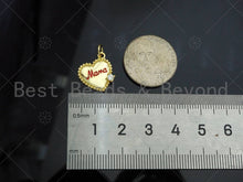 Load image into Gallery viewer, Gold Filled CZ Micro Pave Red Enamel Mama Word On Heart Shape Pendant, 18K Gold Filled Charm, Necklace Bracelet Charm,14x15mm,Sku#LK329
