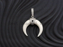 Load image into Gallery viewer, CZ Micro Pave With Ivory OX Horn Pendant ,Gold/Silver/Black/Rose Gold ,Cubic Zirconia Jewelry Findings,25x27mm,sku#F702