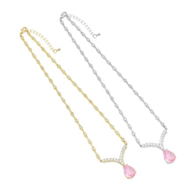 Load image into Gallery viewer, Gold Silver CZ Chain Pink Chevron Point Pendant Necklace, Sku#A184