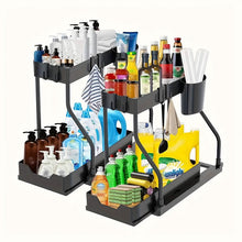 Load image into Gallery viewer, 2-Piece Under Sink Organizer with Sliding Shelves – Multi-Purpose Storage Rack