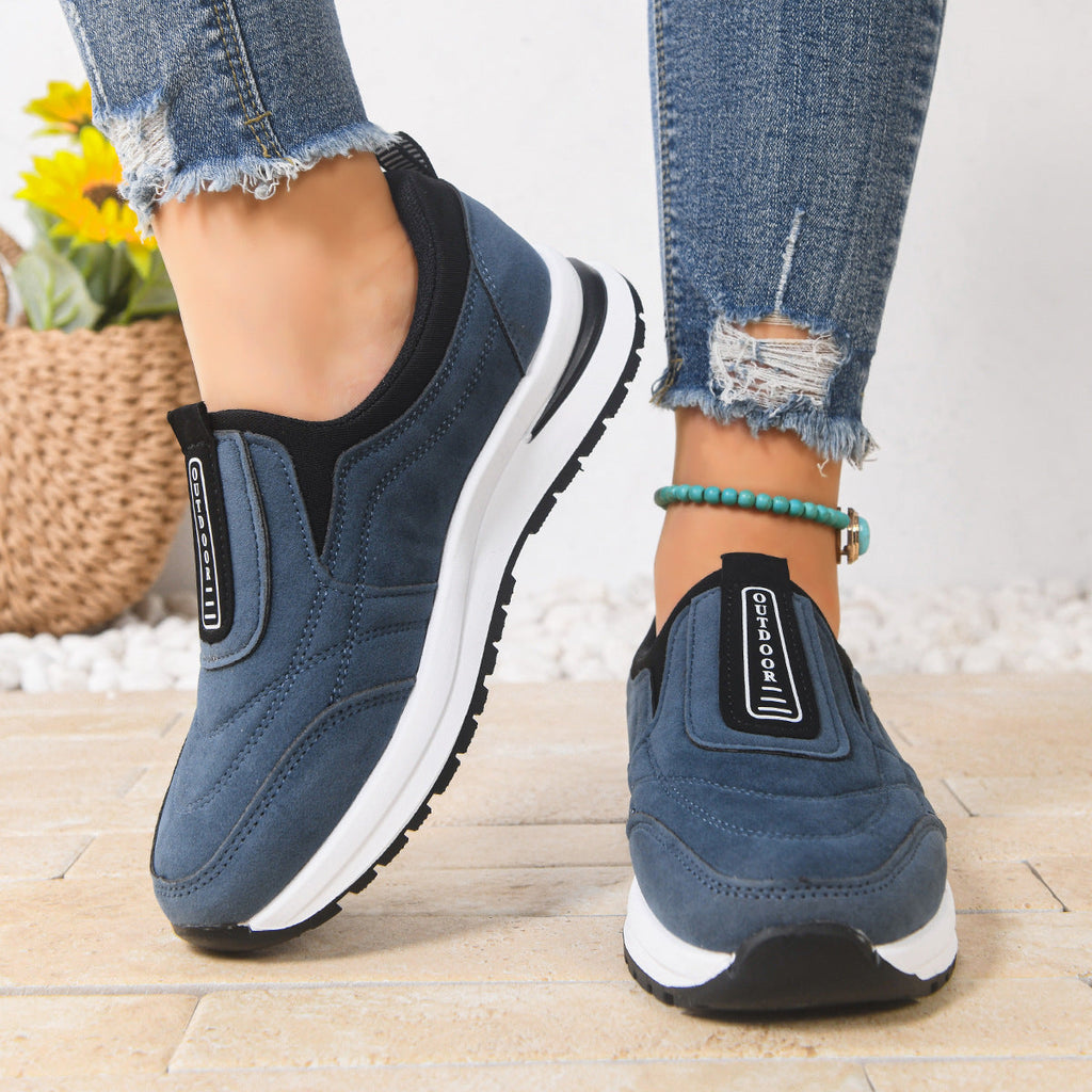 Women's Casual Plus-Size Slip-On Running Shoes | Suede Chunky Heel Sneakers