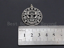 Load image into Gallery viewer, CZ Micro Pave Hollow Out Skull With Ring Pendant, Antique Silver Tone, Cubic Zirconia Pave Round Pendant, 29x32mm,sku#F1025