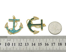 Load image into Gallery viewer, Gold CZ Turquoise Malachite Boat Anchor Charm, Sku#L687