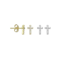 Load image into Gallery viewer, Cute Gold Silver Clear CZ Cross Stud Earrings, Sku#A425
