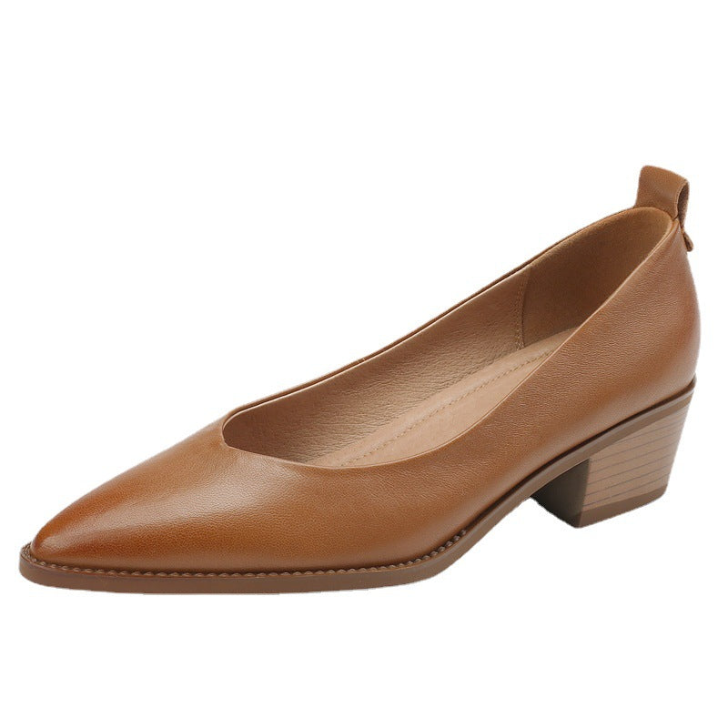 Women's Sheepskin Chunky Heel Slip-On Shoes | Pointed Toe Low Heels