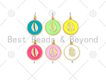 Load image into Gallery viewer, Gold Cowire Shell On Colorful Enamel Round Coin Shape Pendant, Sku#L623