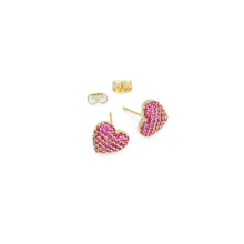 Load image into Gallery viewer, Pink Fuchsia CZ Heart Stud Earrings, Sku#A334