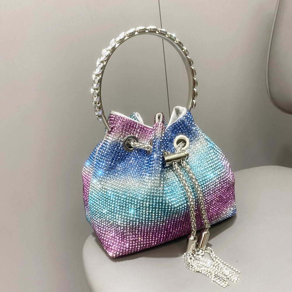 Diamond-Embellished Handle Tote Bag with Convertible Crossbody Strap | Women's Bucket Bag