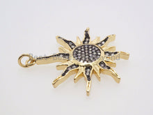Load image into Gallery viewer, CZ Micro Pave 31mm Sunburst Pendant, Cubic Zirconia Paved Charm, CZ Pave Findings,31x33mm,, sku#F482