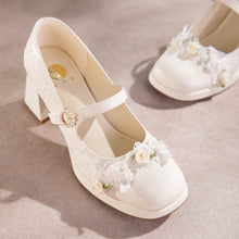Load image into Gallery viewer, Women's Lace Mary Jane Platform Heels | Pearl Buckle Bridal Shoes