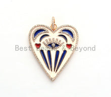 Load image into Gallery viewer, Large Enamel Colorful Heart Shape With Evil Eye Moon Heart Pendant,CZ Micro Pave Oil Drop pendant, Heart Enamel pendant,37x42mm,sku#F579