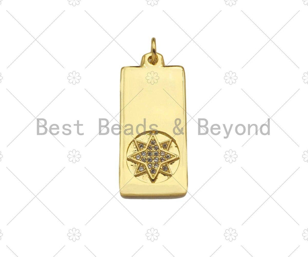 CZ Micro Pave Butterfly Moon Five Point Star North Star On Rectangle Pendant,CZ Medallion Charm, Necklace Bracelet Charm,12x28mm, Sku#LK278