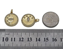 Load image into Gallery viewer, CZ Evil Eye Stars Round Gold Coin Charm, Sku#LX90