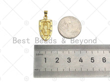 Load image into Gallery viewer, CZ Micro Pave Embossed Jesus/Virgin Mary On Shield Shape Pendant, 18K Gold Religion Charm, Necklace Bracelet Charm Pendant,12x24mm,Sku#LK308