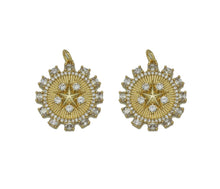 Load image into Gallery viewer, Gold CZ Embossed Five Point Star On Round Flower Charm, Sku#F1508