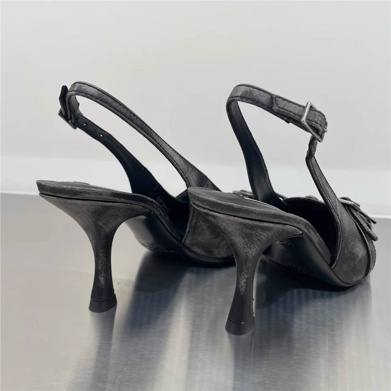 Women's Retro Pointed-Toe Ankle-Strap High Heel Sandals - Punk Style Mid Heel Shoes