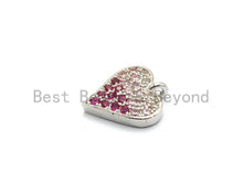 Load image into Gallery viewer, CZ Micro Pave Multi Fuchsia Pink Color Heart Shape Charm, Cubic Zirconia Pendant, Silver/Gold/Rose Gold/Gunmental Plated,10x12mm, Sku#B118