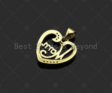 Load image into Gallery viewer, Gold Filled CZ Micro Pave Mom word On Heart Shape Pendant, 18K Gold Filled Heart Charm, Mother's Day,Necklace Pendant,18x18mm,Sku#LD123