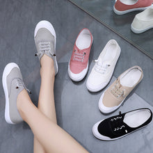 Load image into Gallery viewer, Women's White Canvas Slip-On Sneakers – Flat Sole, Multi-Color | Casual Everyday Shoes