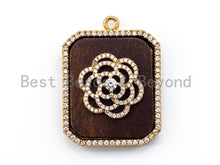 Load image into Gallery viewer, CZ Micro Pave Flowers on Wood Emerald Cut Square Pendant, 29x39mm,sku#B51