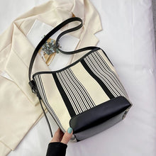 Load image into Gallery viewer, Women's Large Capacity PU Leather Striped Handbag – Zipper Tote Shoulder Bag