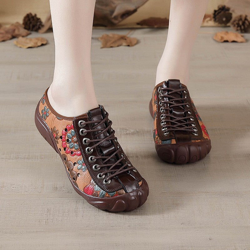 Women's Ethnic Floral Print Low-Top Sneakers | Elastic Band Casual Shoes