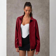 Load image into Gallery viewer, High-end Sophisticated Leather Jacket With A Lapel Collar And Zipper-front Cardigan Top