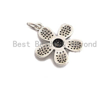 Load image into Gallery viewer, CZ Micro Pave Flower Pendant, Antique Silver Tone, Clear Cubic Zirconia Big Pave Flower Charm Pendant, 17x18mm,sku#F1008