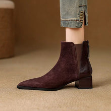Load image into Gallery viewer, Women's Matte Square-Toe Lug Sole Boots | Microfiber Leather Fall &amp; Winter Ankle Boots