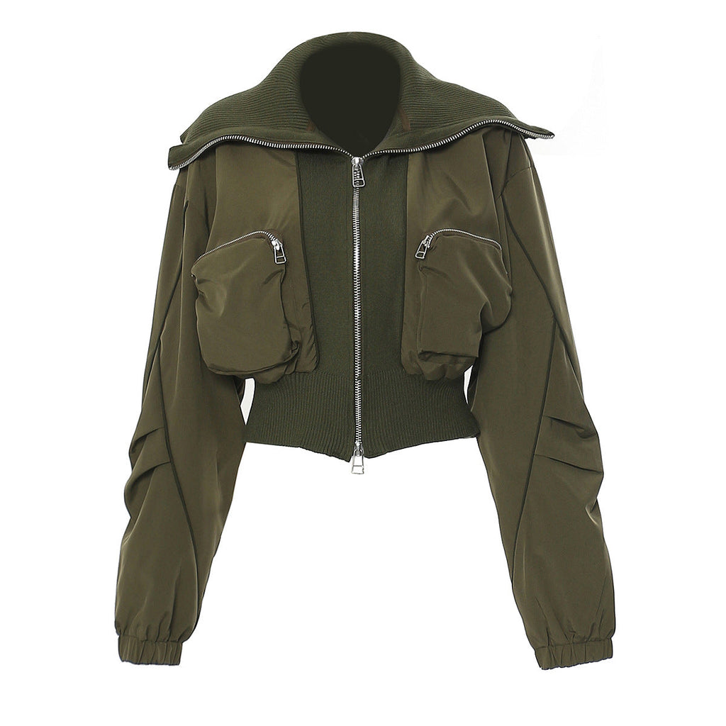 Womens Casual Jacket With Zippered Pockets And A Lapel Design