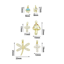 Load image into Gallery viewer, CZ Gold Love Cross Mushroom Jellyfish Dragonfly Charm Pendant,Sku#LD748