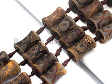 Load image into Gallery viewer, 1pc/12pc  Etched Tibetan agate Spool Beads, Dzi Agate Beads, Chunky Tibetan Agate,Dark Brown Agate Beads, 15x22mm, sku# U518