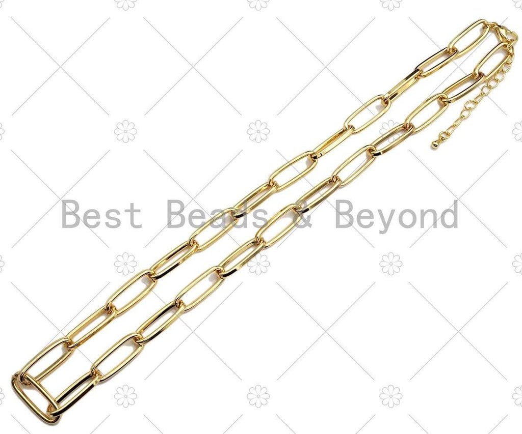 Gold Finish 18 Large Paperclip Link Necklace