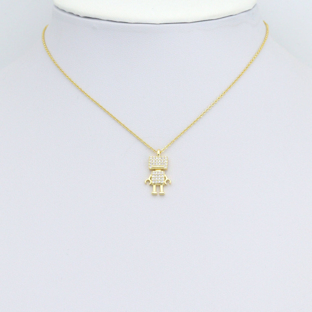 Clear CZ Gold Lego Robot Charm Pendant,Sku#LD728