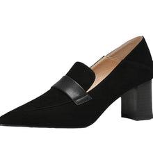 Load image into Gallery viewer, Women's Pointed-Toe Chunky Heel Loafers | Suede Slip-On Work Heels